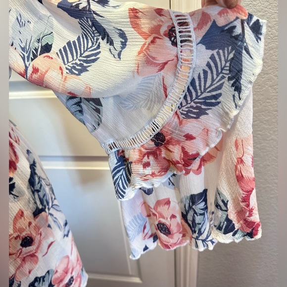 Flowy Rayon Gauze Flowered Beach Swimsuit Coverup Boho Dress by Blue Island Sz M - Picture 11 of 14